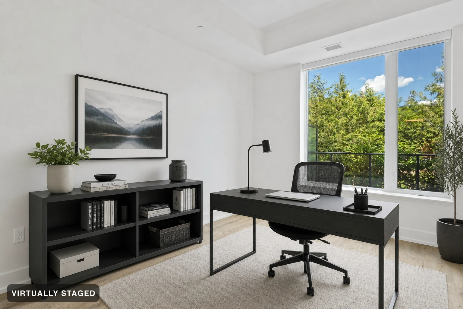 Minimalist in a home office — virtually staged