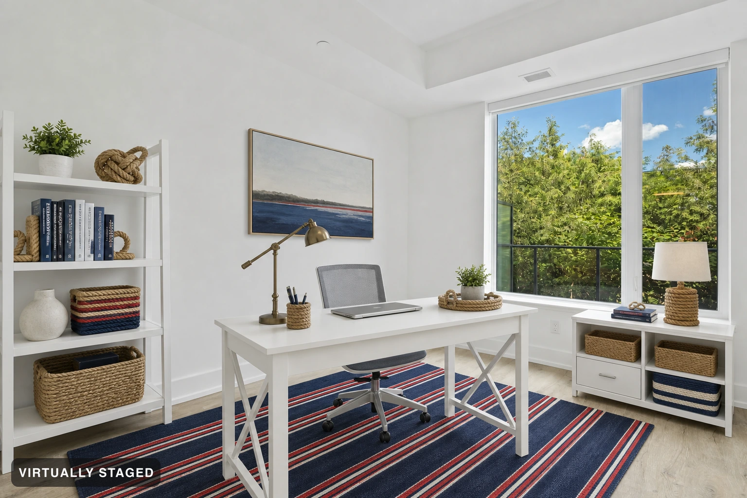 Nautical in a home office — virtually staged