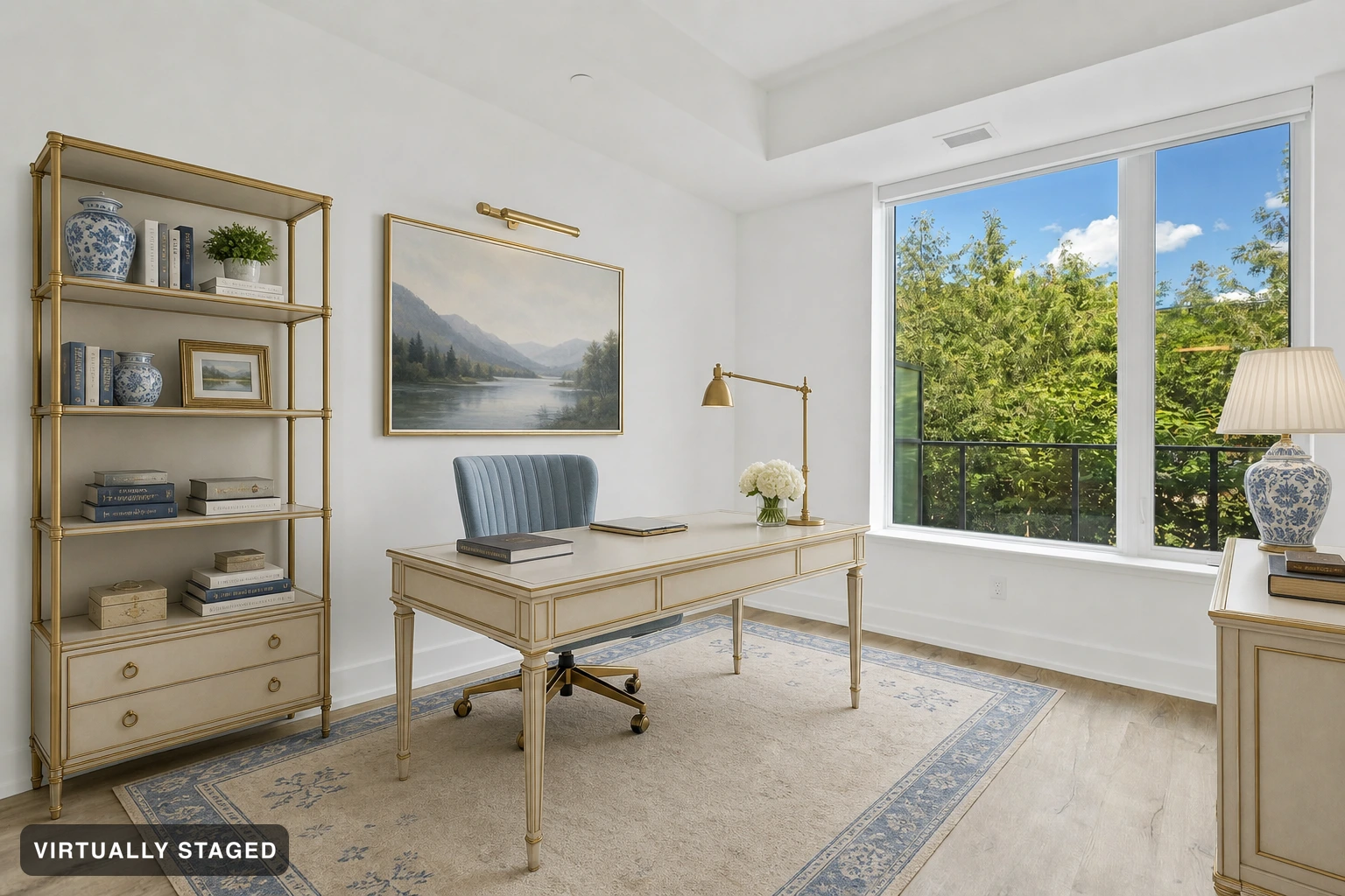 Neoclassic in a home office — virtually staged