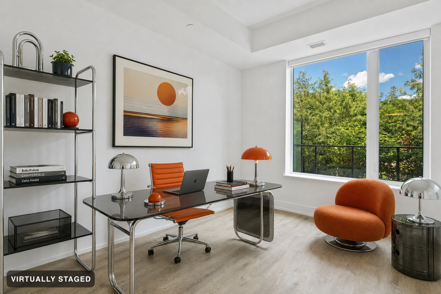 Retro Futuristic in a home office — virtually staged