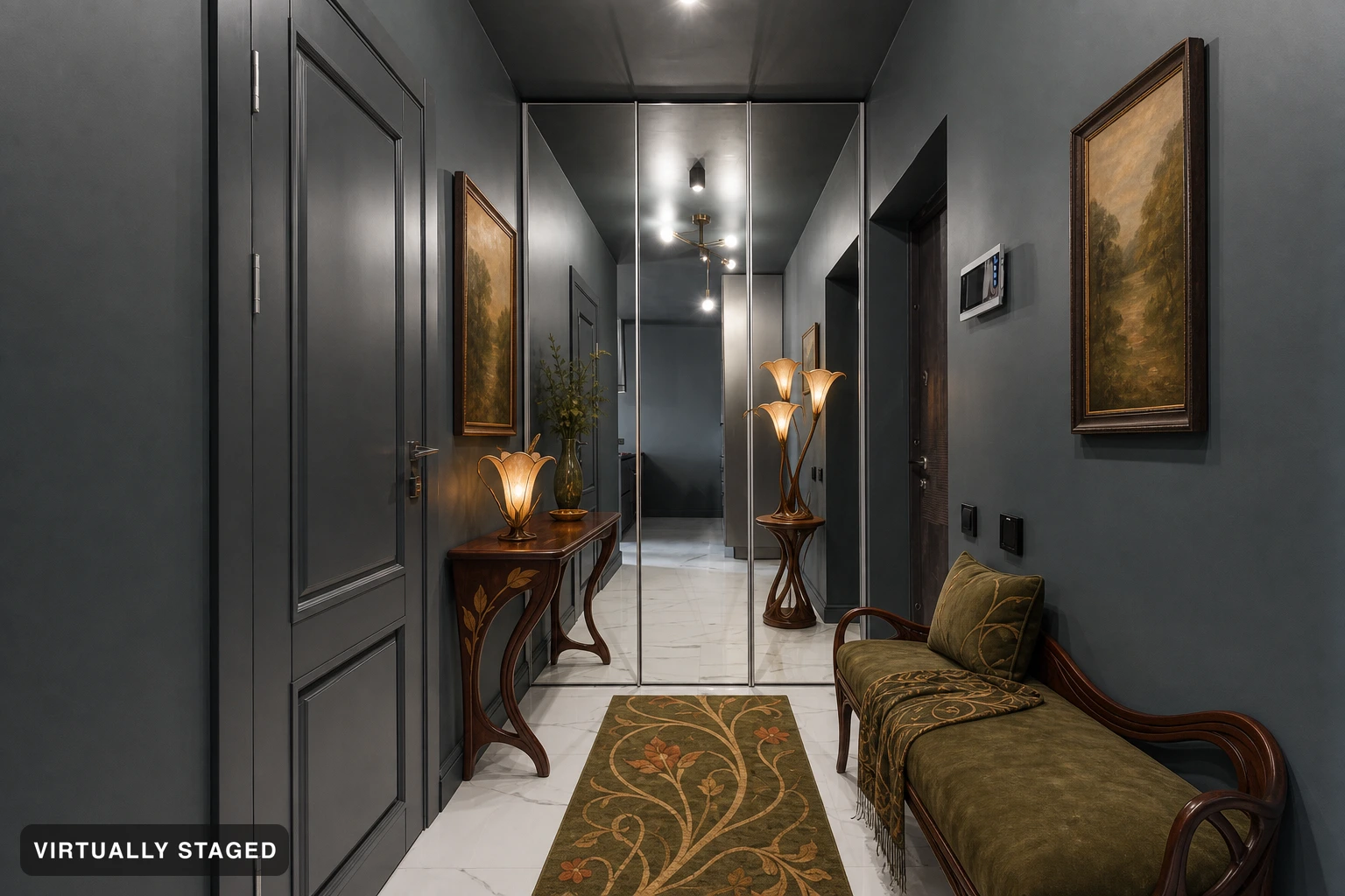 Art Nouveau in an entryway — virtually staged