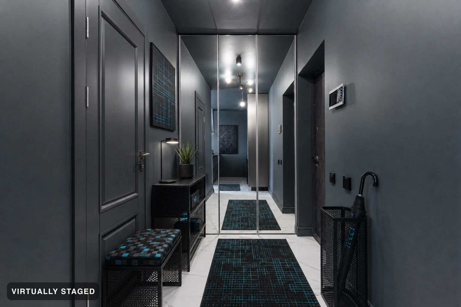 Gaming in an entryway — virtually staged