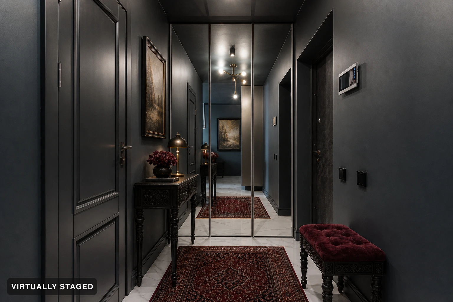 Gothic in an entryway — virtually staged