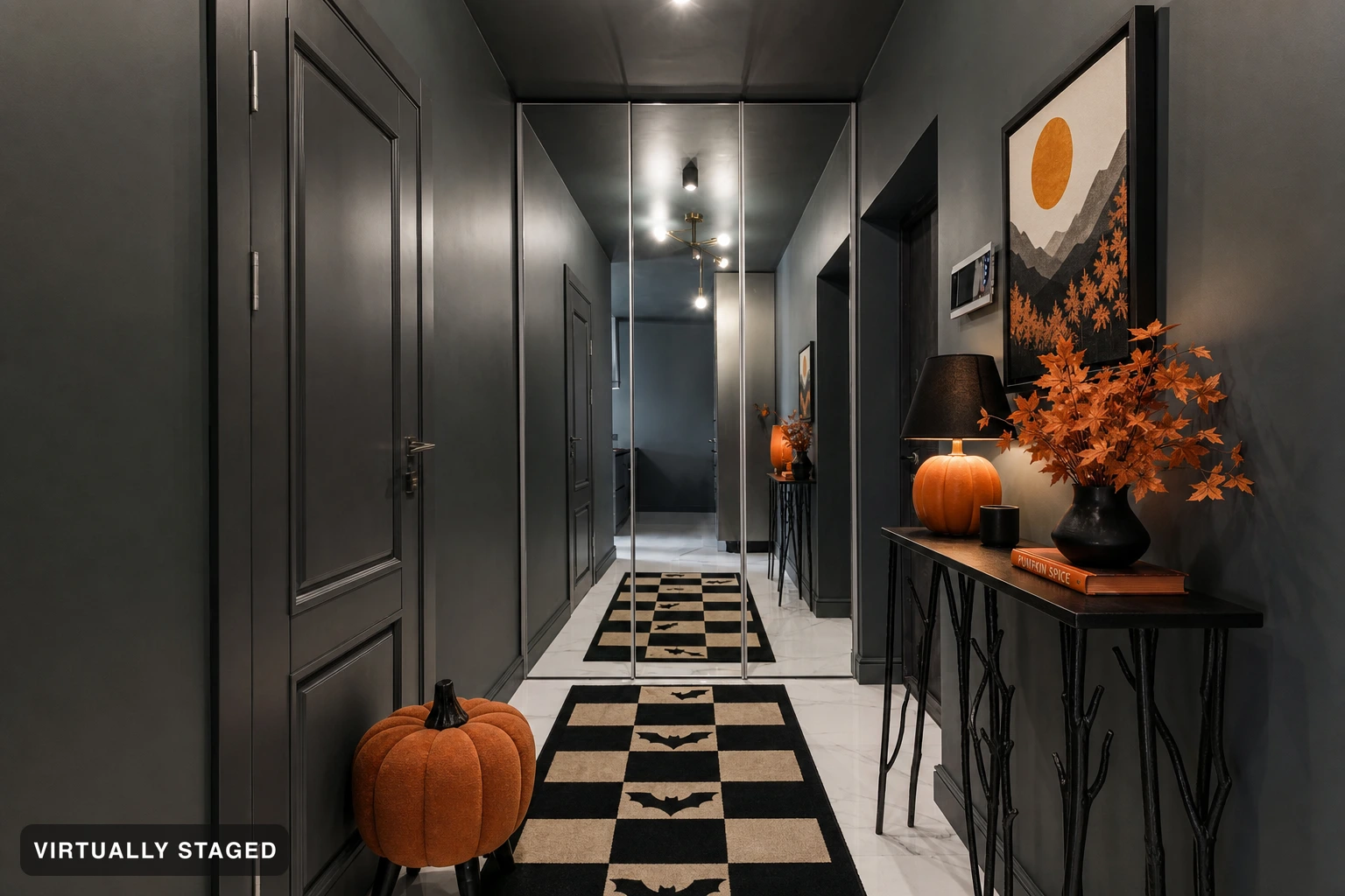 Halloween in an entryway — virtually staged