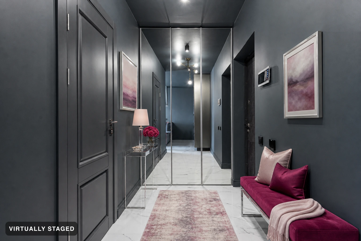 Hot Pink in an entryway — virtually staged