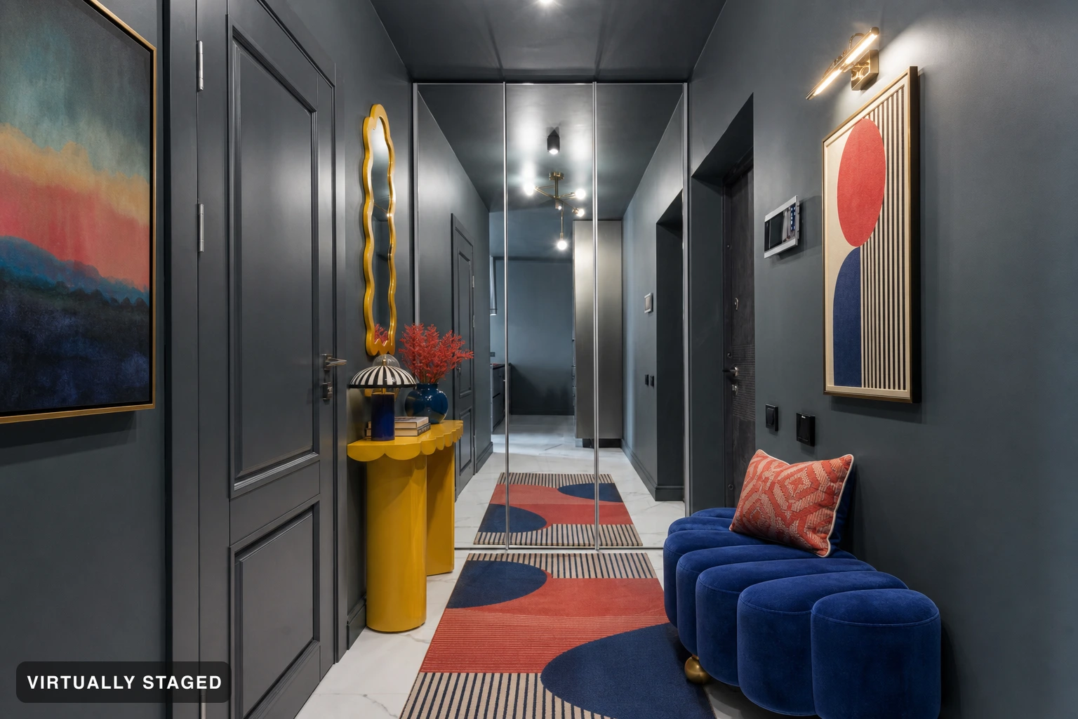 Maximalist in an entryway — virtually staged