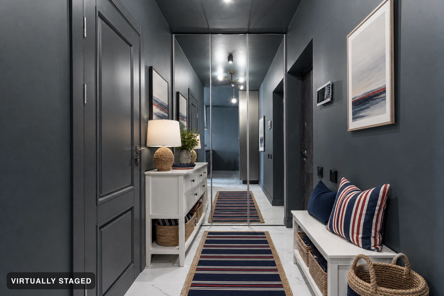 Nautical in an entryway — virtually staged