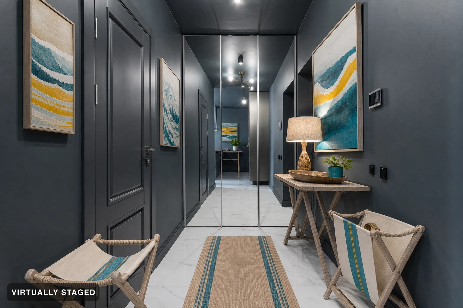 Surf Shack in an entryway — virtually staged